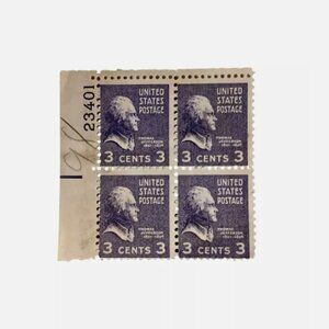 Thomas Jefferson 3 Cent Purple 4 Block Stamps Very Rare